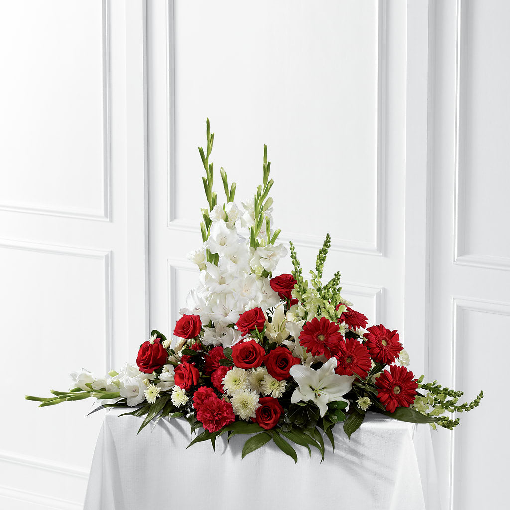 Crimson & White Arrangement – Zapateria Y Floreria Hernandez, San Jose CA