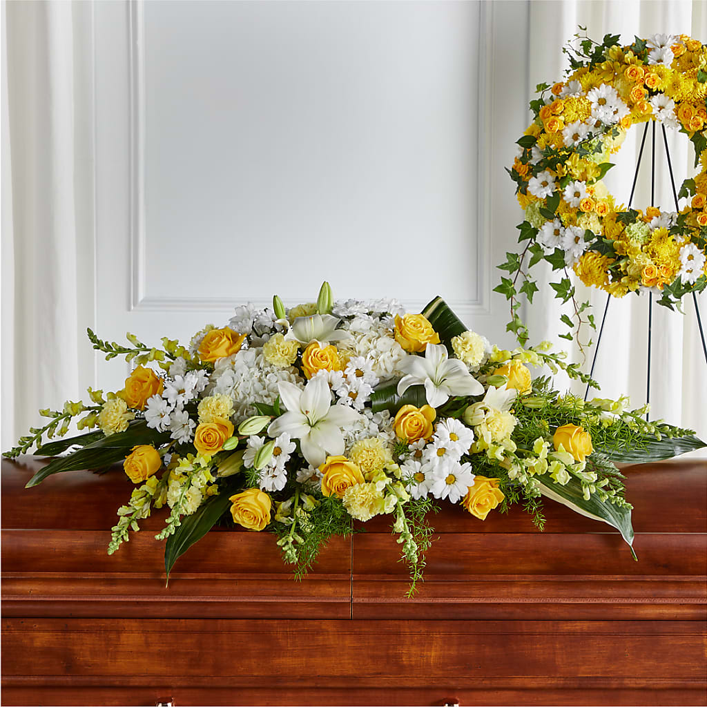 Golden Harmony Casket Spray – Zapateria Y Floreria Hernandez, San Jose CA