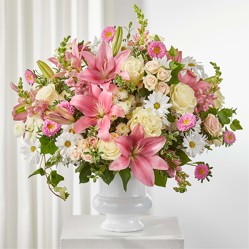 Empathetic Blooms Urn Arrangement – Zapateria Y Floreria Hernandez, San Jose CA