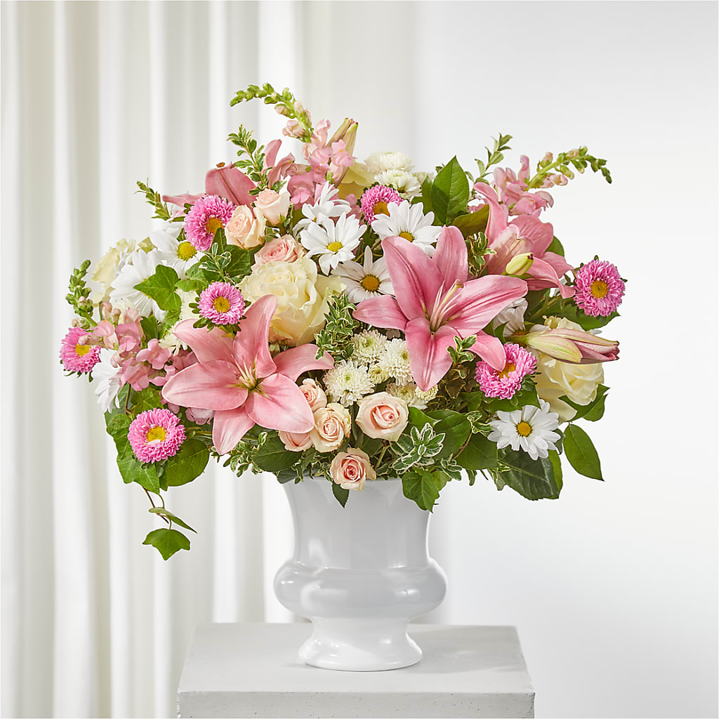 Empathetic Blooms Urn Arrangement – Zapateria Y Floreria Hernandez, San Jose CA