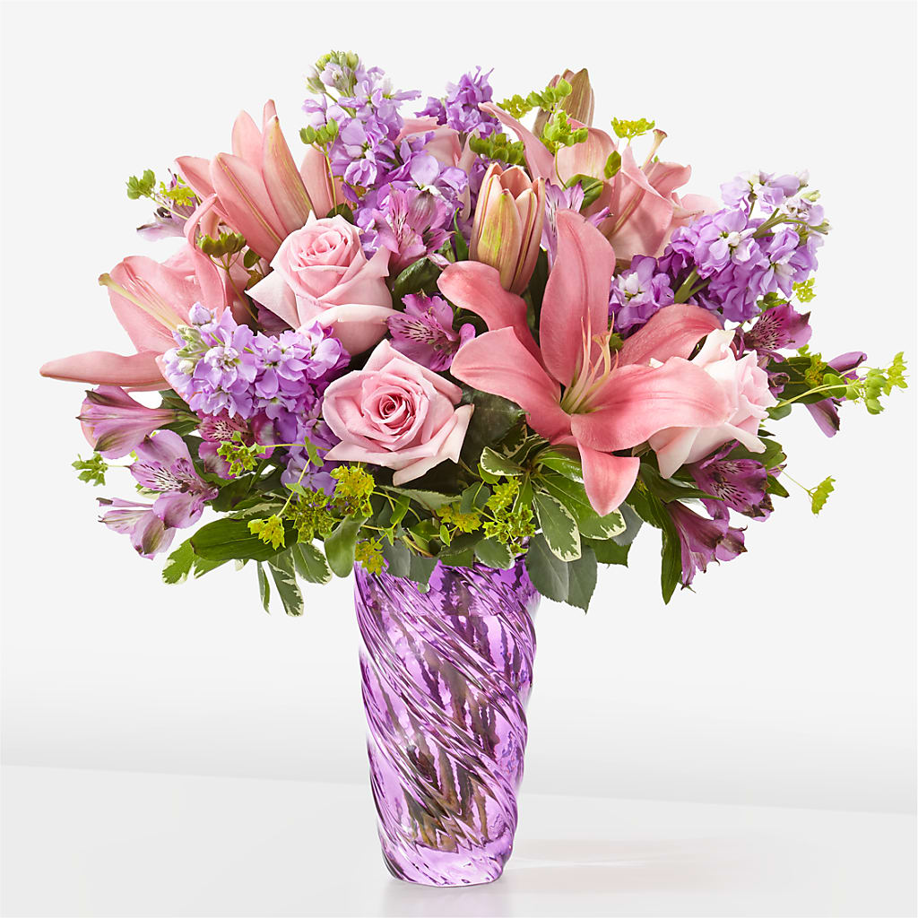 Precious Petals Bouquet with Luxe Swirl Vase – Zapateria Y Floreria Hernandez, San Jose CA