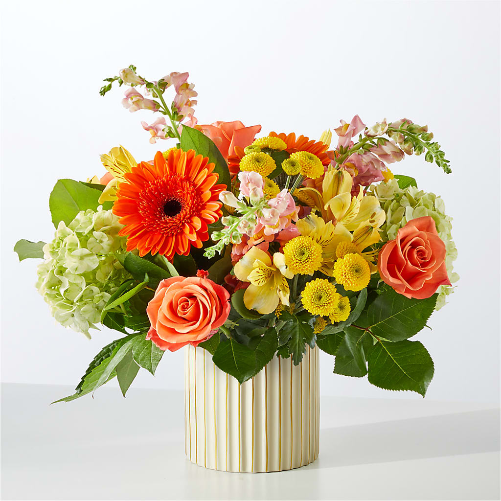 Autumn Sunshine Bouquet with Ivory Vase –  Zapateria Y Floreria Hernandez, San Jose CA